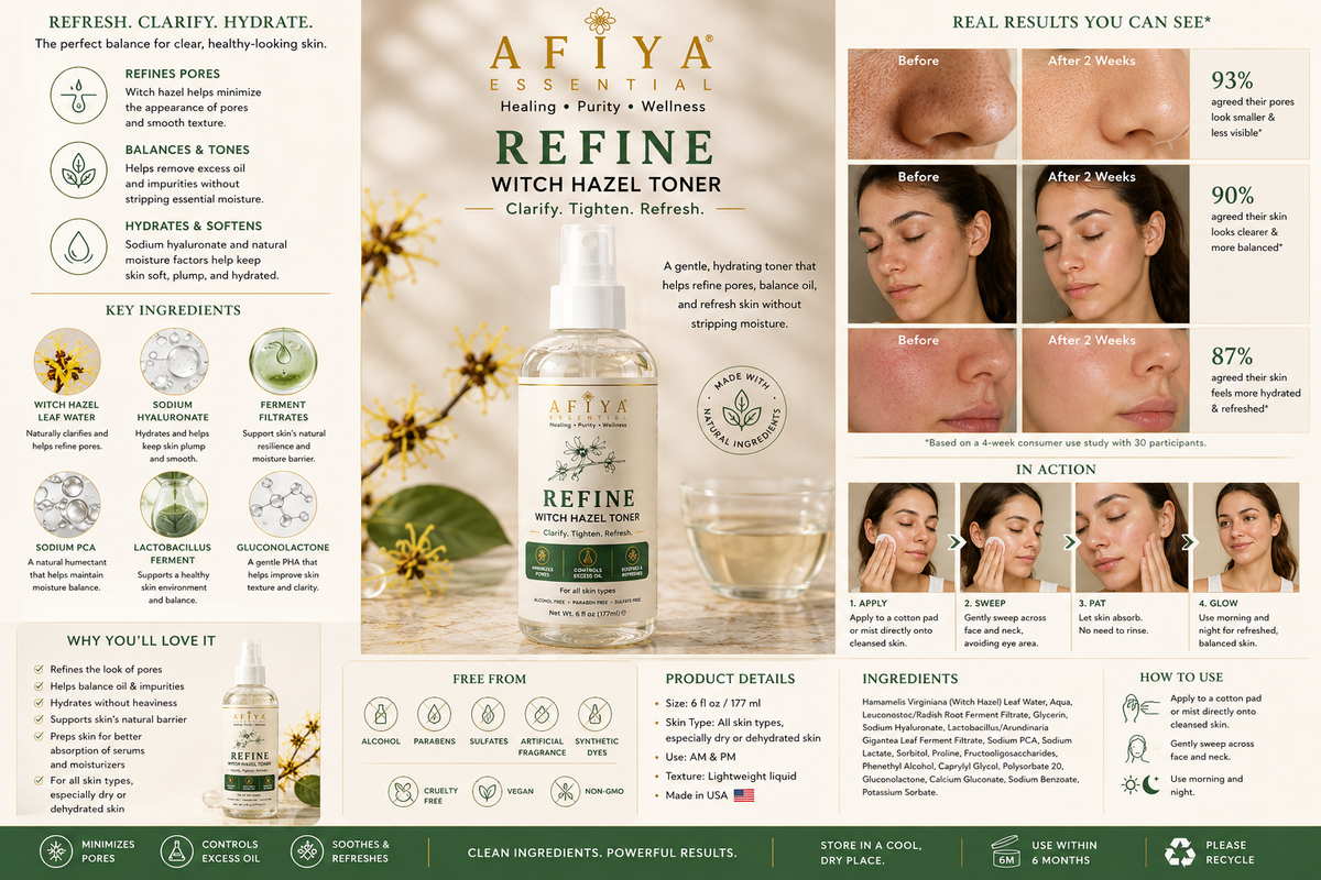 AFIYA ESSENTIALS "REFINE" — Witch Hazel Pore Toner